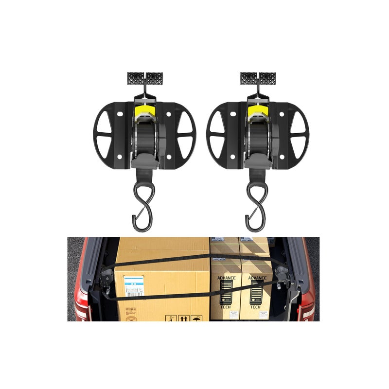 قطعتان من أشرطة السقاطة القابلة للسحب، متوافقة مع حزام تأمين السحب التلقائي Ford F150 2015-2025، أشرطة ربط مدمجة قابلة للسحب للأسفل لـ F250/F350/F450/F550، أشرطة سقاطة لسرير الشاحنة قابلة للسحب - Image 1